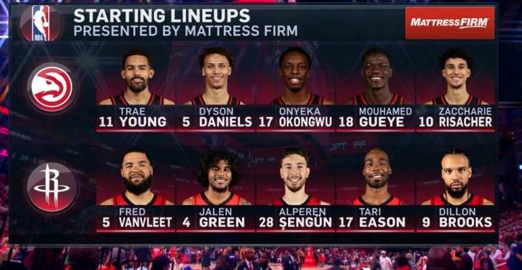 火箭VS老鹰：伊森代替阿门首发 搭档范乔丹格林申京狄龙